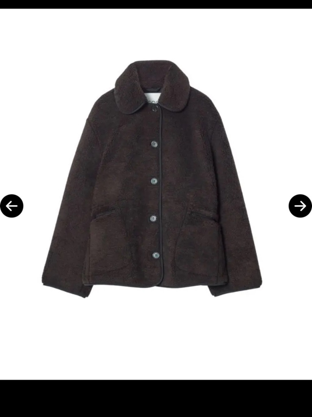 COS Chocolate Brown Sherpa Button-Front Jacket (Small) - Picture 2 of 4